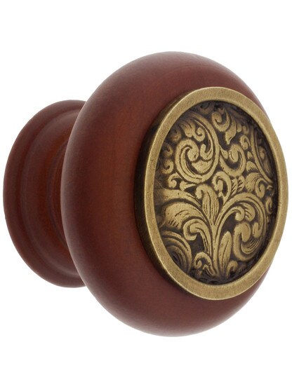 1 1/2 inch Diameter Saddleworth Knob in Cherry/Antique Brass.